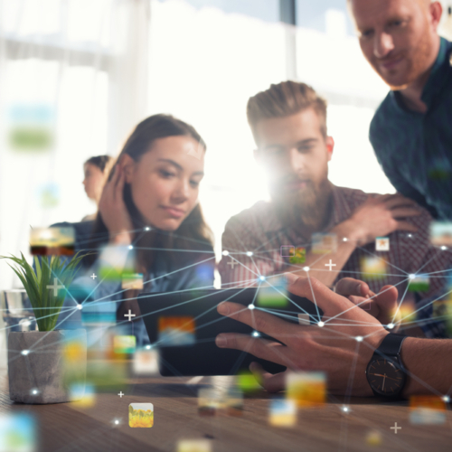 Businessperson,In,Office,Connected,On,Internet,Network.,Concept,Of,Partnership